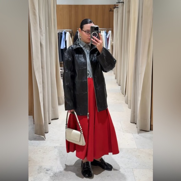 ZARA RED PLEATED CAPE SKIRT - Picture 4 of 14